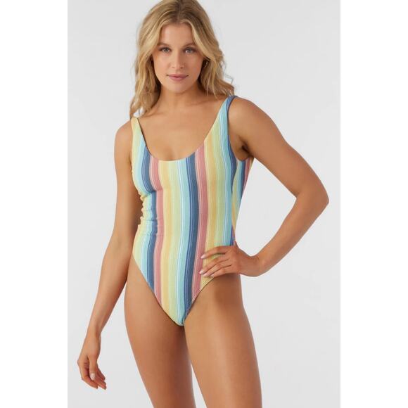 O'NEILL Women's North Shore One-Piece Swimsuit XL Multi Beach Bound Stripe NWT - Picture 1 of 13
